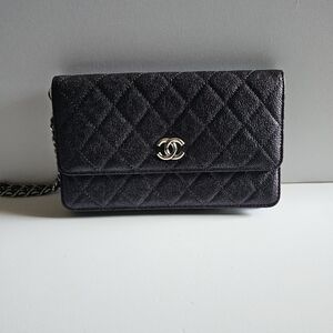 Auth chanel iridescent black caviar clutch HTF